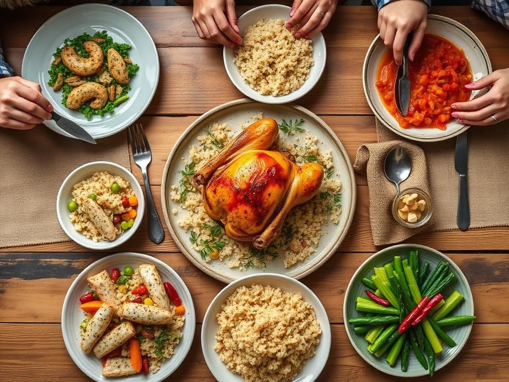 Mesa familiar con comida casera